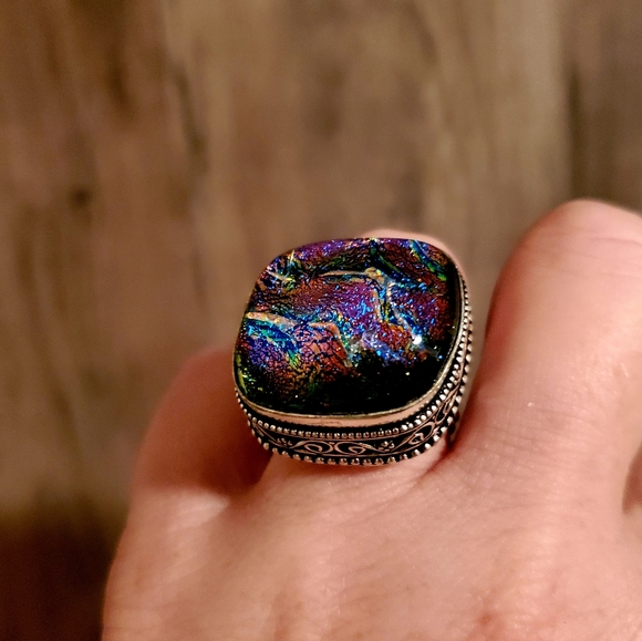 New Dichroic Glass 925 Silver Ring. - Picture 8 of 12